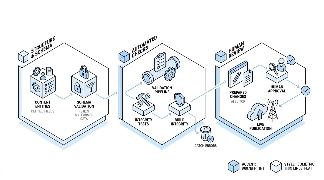 Layered safety: structure, checks, and human review.
