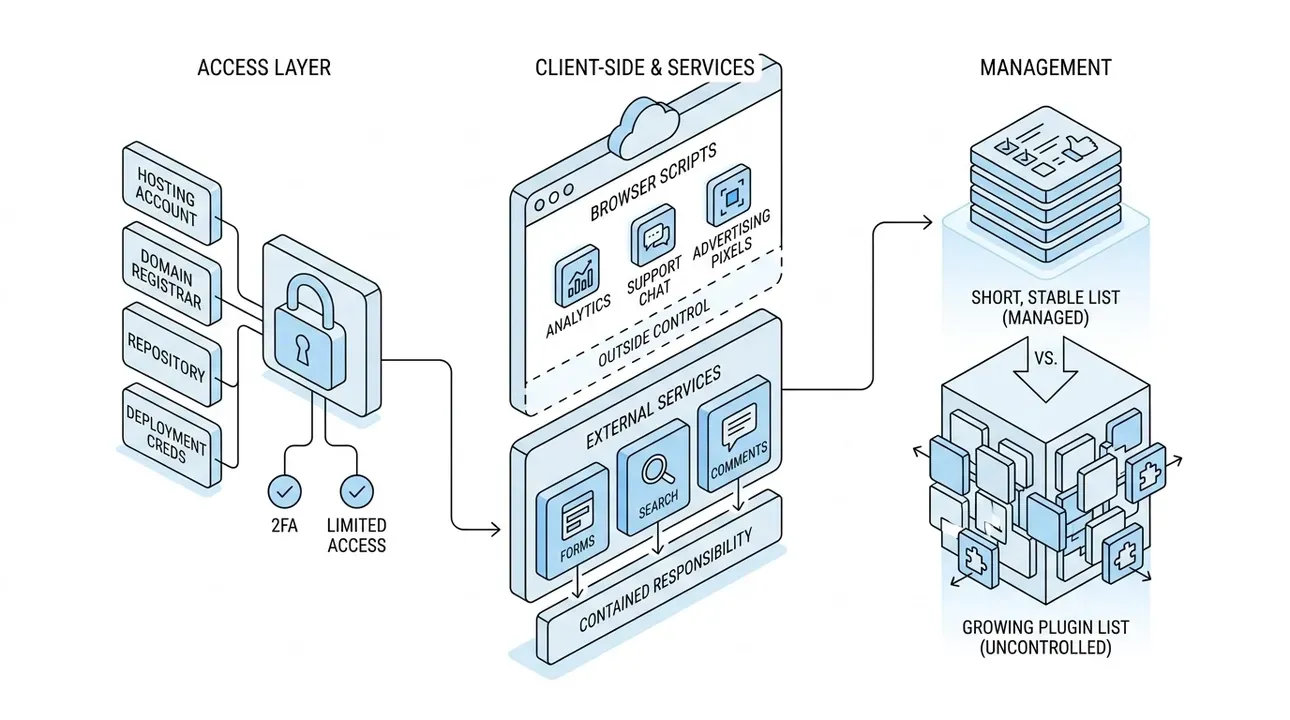 What still needs protection: access credentials and third-party browser scripts.