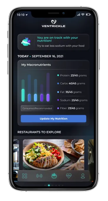 Ventrickle diet tracking screen