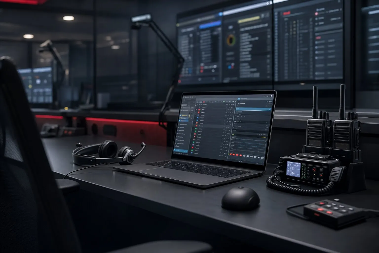 Illustrative ALM operator workstation with radio and console controls