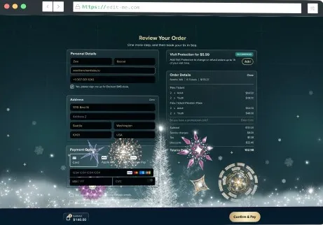 Enchant ticketing checkout and payment screen