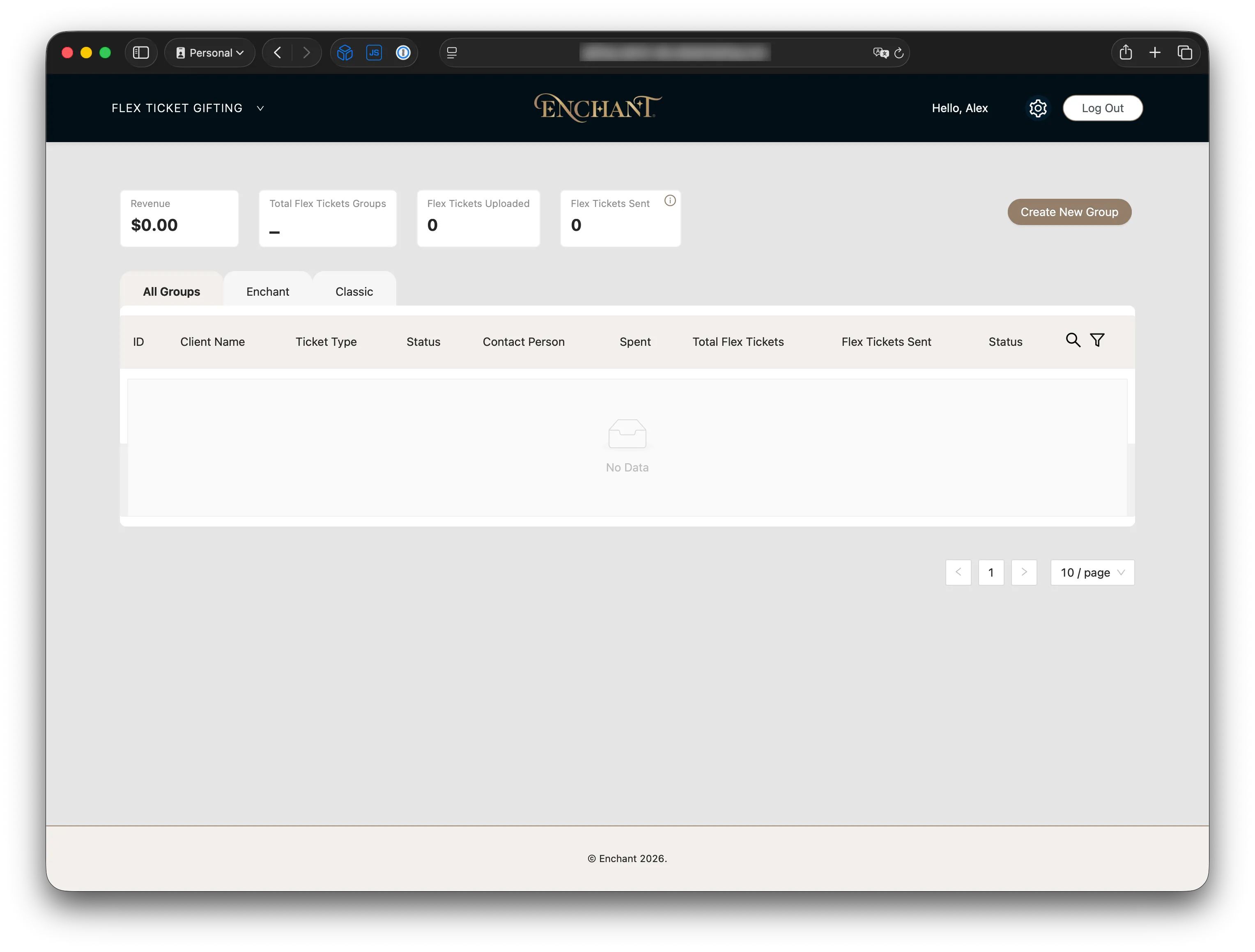 Corporate Gifting admin dashboard with flex ticket groups and totals