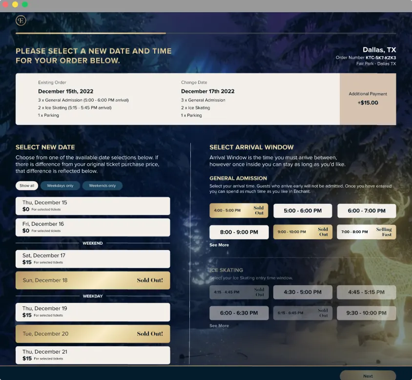 Enchant My Account change date and arrival window flow