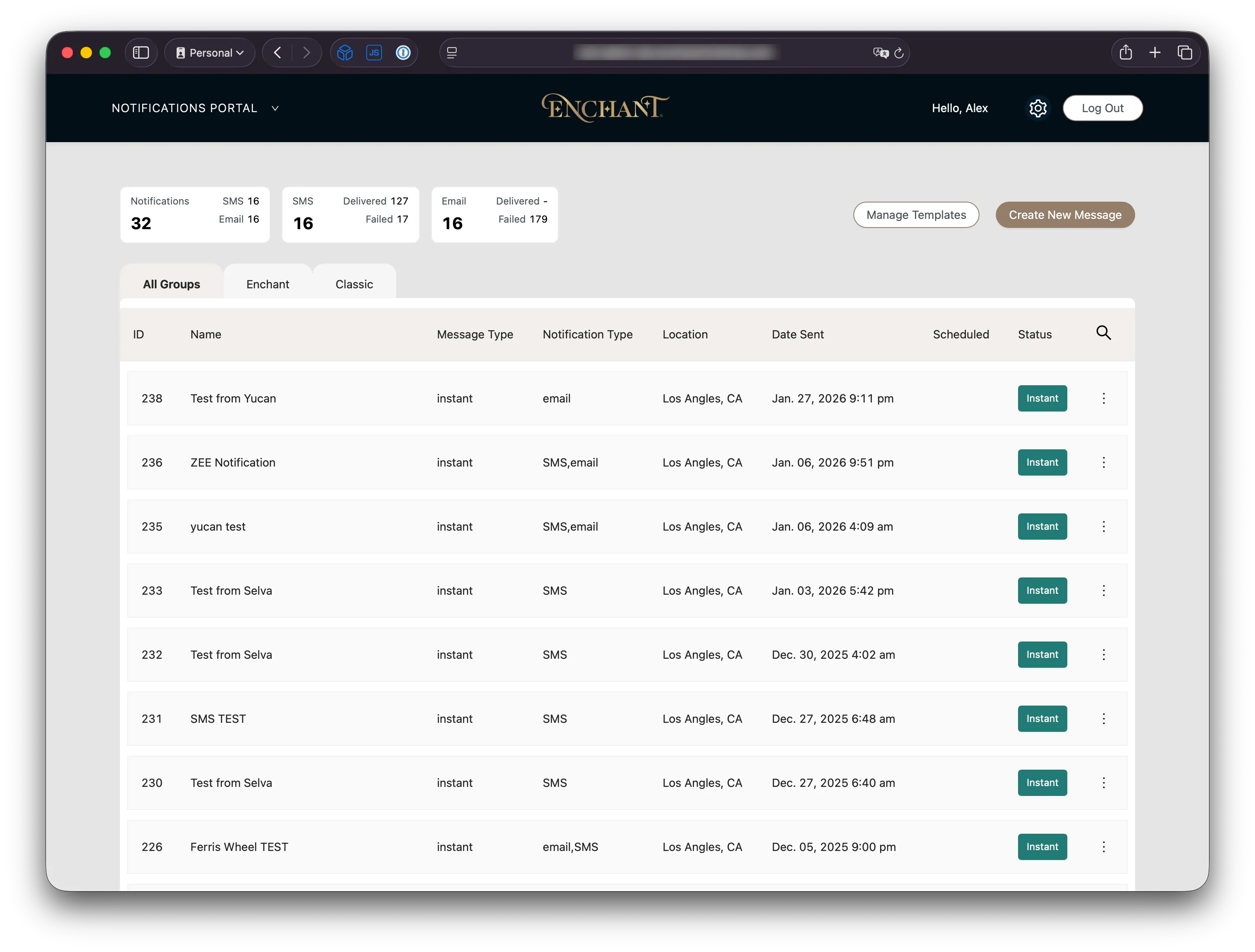 Notifications portal message composer and recipient filters