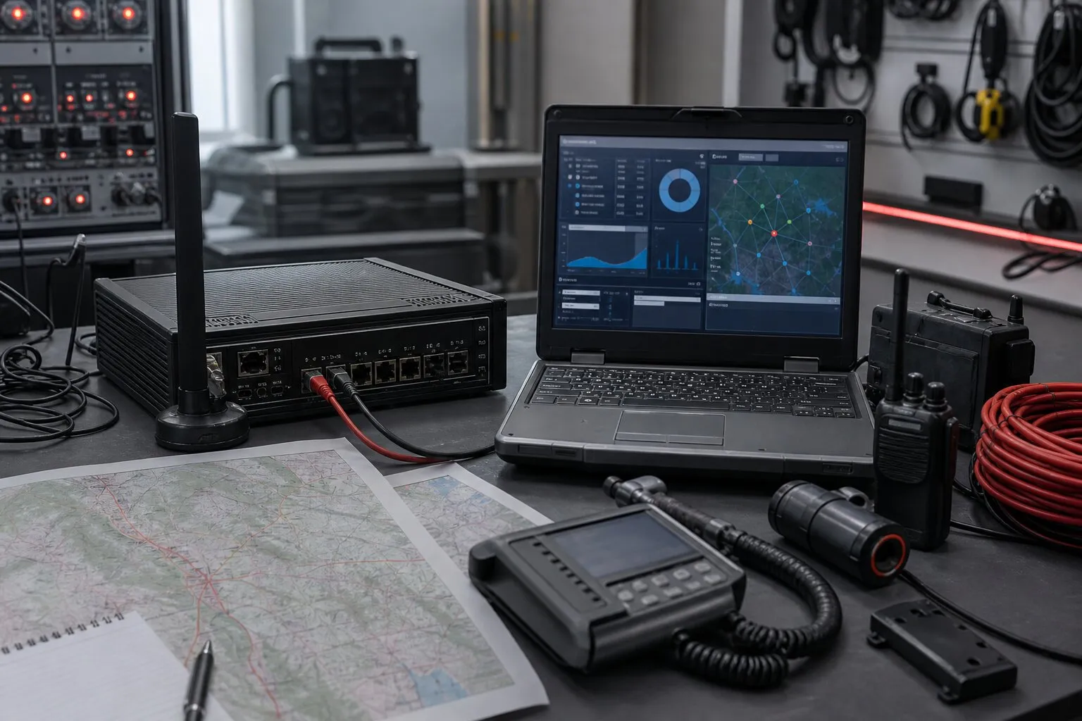 Illustrative ALM field deployment kit with server, maps, and radio hardware