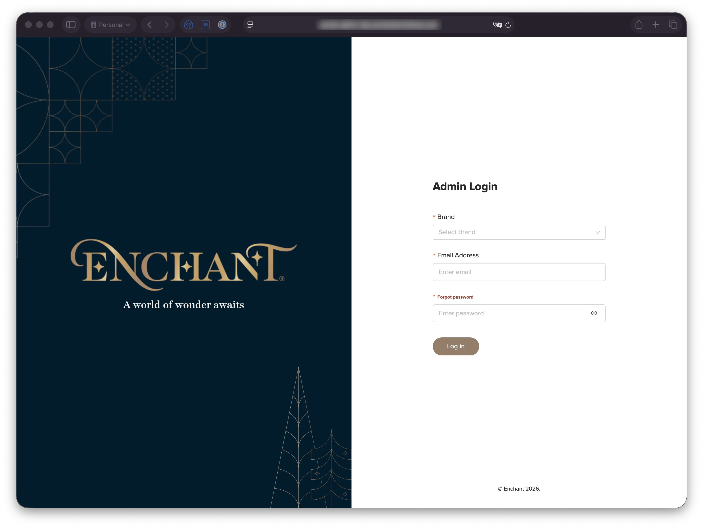 Enchant Portals branded admin login screen